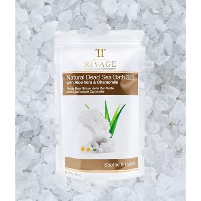 RIVAGE NATURAL DEAD SEA MINERALS Bath Salt with ALOE VERA and CHAMOMILE 250g NATURAL MINERALS SOOTHE & HYDRATE VEGAN FRIENDLY, NO ANIMAL TESTING, NO HARSH CHEMICALS - Image 2